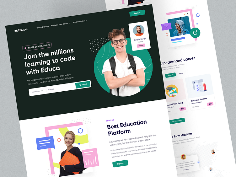 E-Learning Platform Landing Page by Hasan for PageX Studio on Dribbble