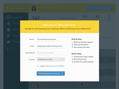 Account Info Confirmation application dashboard interface leader board login modal rwd ui web yes we all use jesse