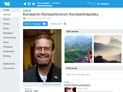 VK redesign contest - profile page contest flat interface photoshop redesign ui ux vk web design