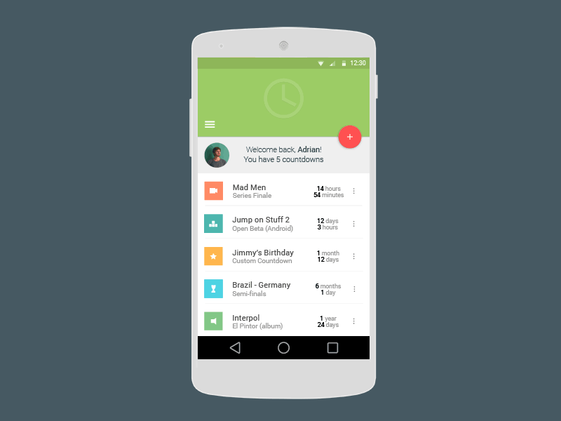 2014 - Material Design Countdown android android l application clean countdown flat gif mad men material design motion ui design