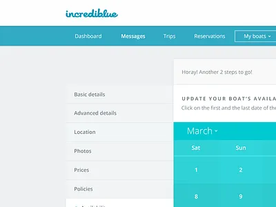 Calendar update for boats calendar dashboard progress bar tabs web app