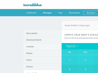 Calendar update for boats calendar dashboard progress bar tabs web app