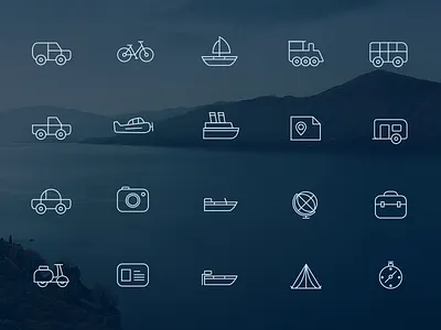 Travel Icons boat bus camper car creative market justas plane scooter ship studio4 travel travel icons