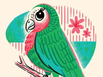Lady Parrot bird character illustration mid century parrot tiki bar vintage