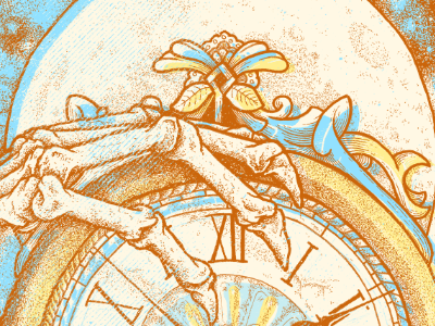 Time for Nothing clock color drawing illustration moon poster print skeleton stipple texture