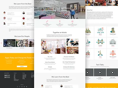 Jobs at Airbnb clean editorial grid icons illustration landing page photography typography
