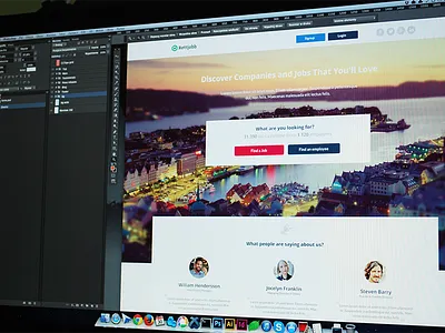 Rettjob app big background photo design flat design homepage landing page logo overlay typography ui ux web design