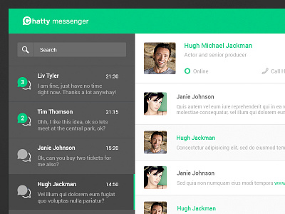 Chatty messenger web concept app chat clean concept design flat green messenger social ui ux web