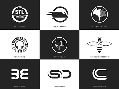 Some logos I've done in 2022 bat bee branding design getaway arch graphic design gun illustration leaves letter logo music photography rap st louis thumb down train typography vector violence