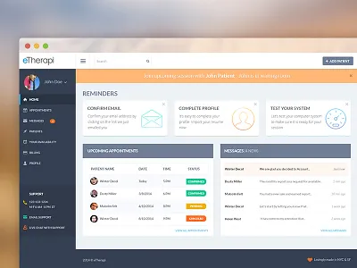 Etherapi Dashboard admin admin design bootstrap dashboard dashboard ui flat admin flat design health healthcare ruby therapy ui design