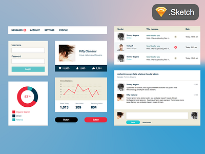 UI Kit dialog flat graph interface kit login mail messages profile sketch status ui