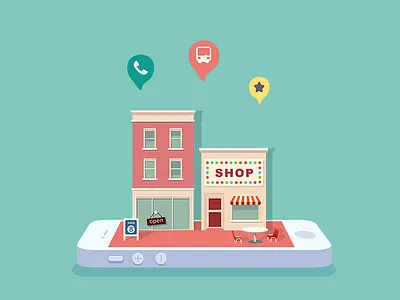 Shop flag illustration phone shop shopping