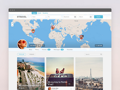 8travel clean flat grid map tickets travel ui website