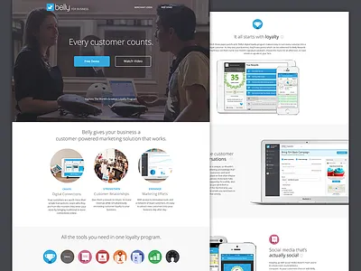Belly For Business blue clean homepage illustrations loyalty product redesign slate video website