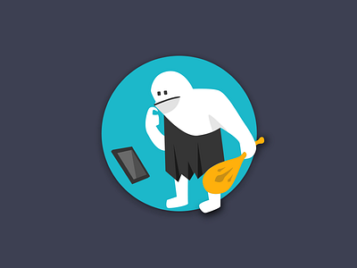 Caveman art badge blue caveman flat giveaway icon illustration ipad logo nicolas fallourd white