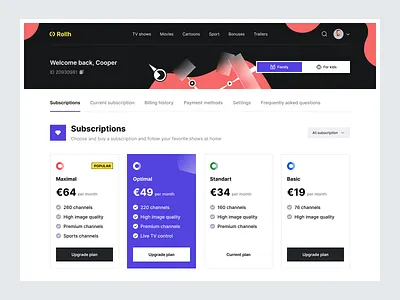Rollh OTT service commerce history movies ott payments platform pricing product settings subscriptions tv tv shows ui web