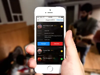 Showslinger App accept application buttons calendar decline event iphone list music