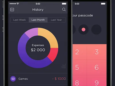 Walle Finance App [Password and History Screens] app creative finance ios7 ipad iphone market ui walle