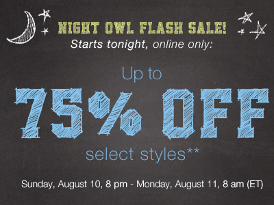 Email Design - Night Owl Flash Sale 8/10/14 animated gif animation email email design flash sale gif html sale vera bradley web web design