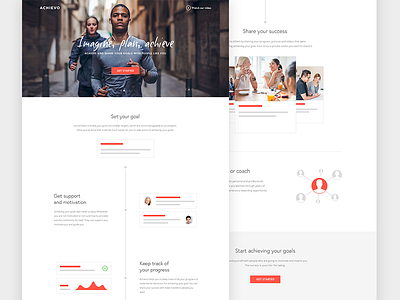 Achievo - landing page achievement clean design flat goals landing page lifestyle red responsive simple timeline website