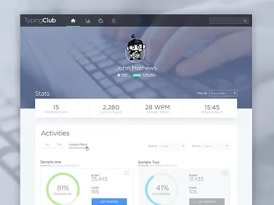 Typingclub activity learning portal student teacher typing ui ux web design website