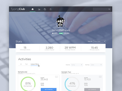 Typingclub activity learning portal student teacher typing ui ux web design website