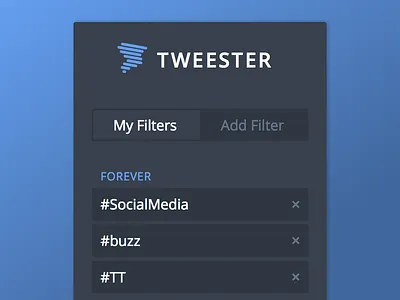TweesterApp UI blue chrome extension filters tweester ui