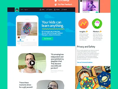 DIY.org About Page bright colorful diy fun kids layout patches ryan brock web