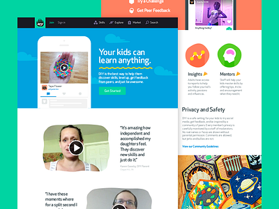 DIY.org About Page bright colorful diy fun kids layout patches ryan brock web