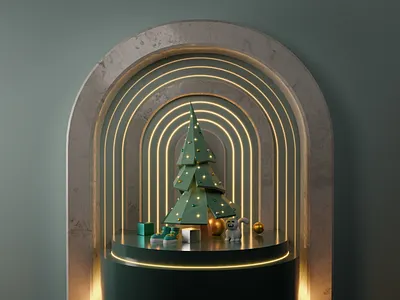 3D Christmas illustration - Happy Holidays! 🎄 3d 3dillustration 3dmodelling blender box cat christmas cinema4d color creative design green holidays illustration lights present render tree yellow