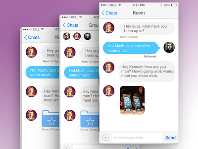 Chat Screens facebook flat friends group ios ios7 iphone phone share user interface