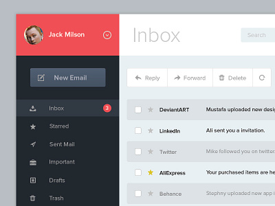Email App Concept app application chatbox clean dashboard email icons interface navigation sidebar ui user
