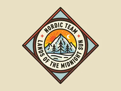 Nordic Retro badge crest illustration logo moon mountains retro skiing sun trees type winter