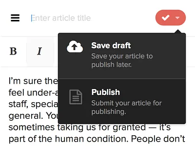 [Chronicle] Save/Publish Dropdown - Mobile blogging clean done drop down mobile publish save writing