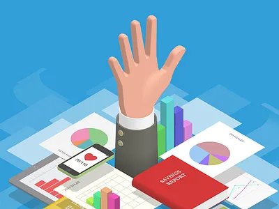 Drowning in data data files hand illustration isometric vector