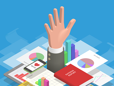 Drowning in data data files hand illustration isometric vector