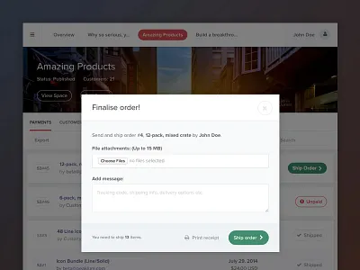 Spaces.pe - Dashboard Modal backend billing clean interface modal ship subscription table ui user ux