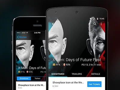 Movies android android app app flat flat design ios ios app movie phone showtimes ui ux