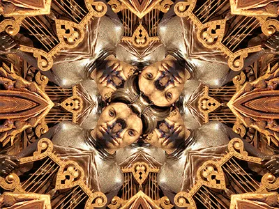 Tales of Hoffmann collage harp image kaleidoscope robot