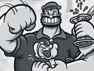 I chokes down me spinach. animation art black and white bluto fleischer gray hero complex gallery illustration popeye vector