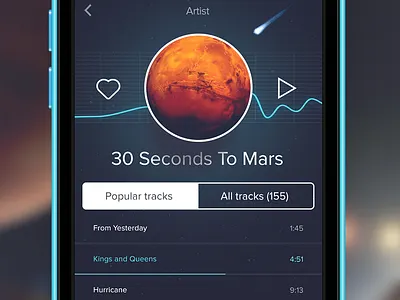 iOS music player artist gui ios music play space ui