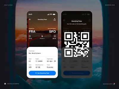 Daily UI #024 - Boarding Pass 024 air airplane boarding boarding pass check in checkin clean ui daily 024 daily ui 024 flight flight app flight ticket interface mobile app passenger ticket travel travel app