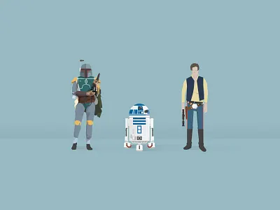 Three amigos boba fett han solo illustration r2d2 star wars
