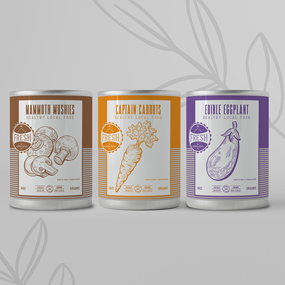 Food Packaging, Soup Can Labels with Organic Illustrations brand design branding can cooking design design studio drawing food graphic design healthy identity design illustration label natural organic packaging packaging design simple art soup vegetables