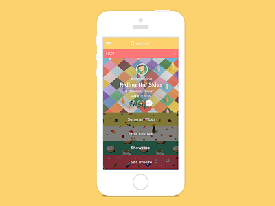 Discover app application discover dropdown event featured flat hot ios social