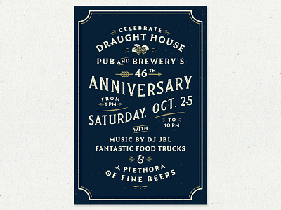 Draught House 46th Anniversary anniversary draught house hops lettering poster texture