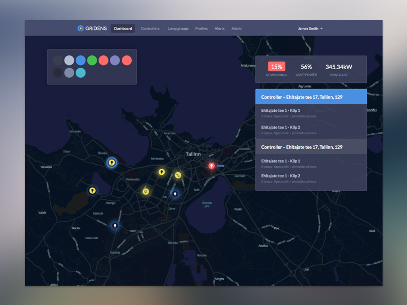 Example of Gridens app dark UI - Made with Sketch3