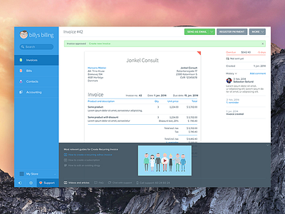 In-app Help accounting software billys billing interface support ui user experience ux