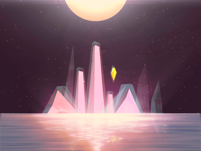 New Moon 3d animation crystals gif glass loop reflection stars water waves