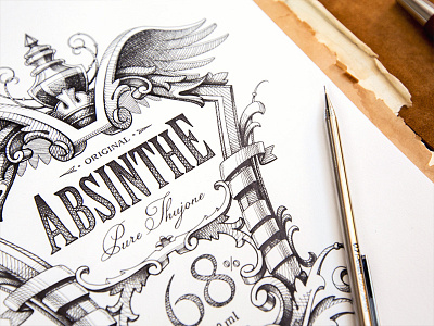 Absinthe | Logotype badge branding identity leather logo logotype type wood